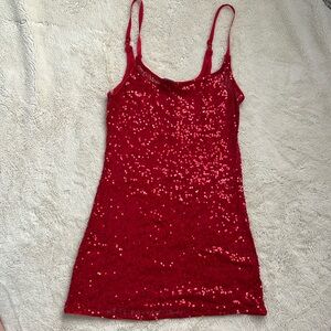 EUC sheer red sequined cami